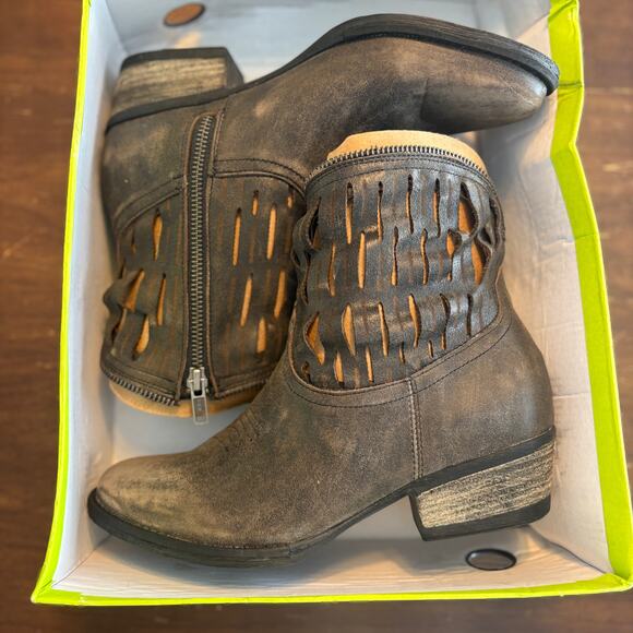 Very Volatile Desoto Western Boots 8.5 Brown NWT Leather Ankle Booties Heel Boho - Picture 8 of 11